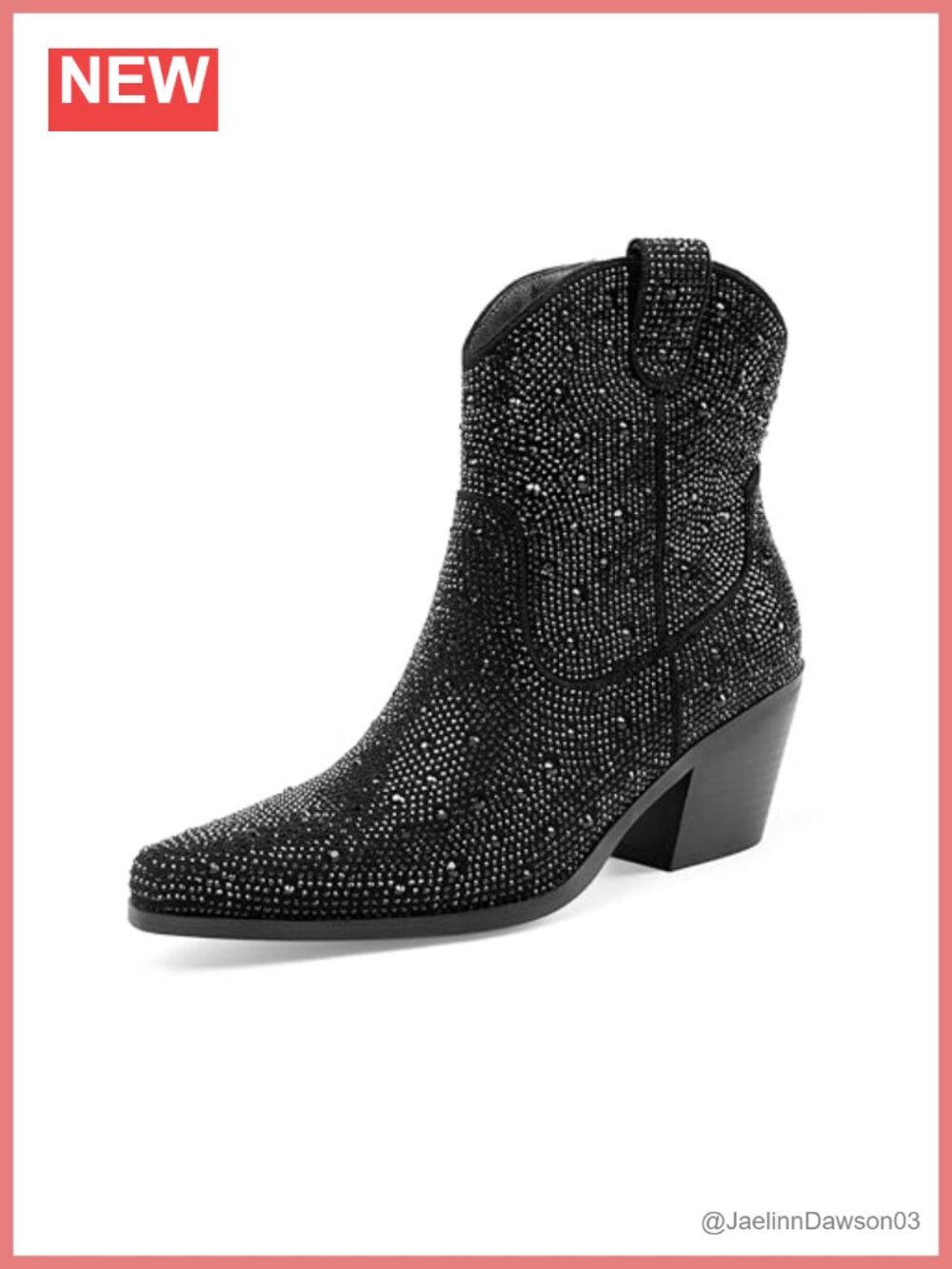 Sparkly Rhinestone Western Ankle Boots Pointed Toe Block Heel Booties